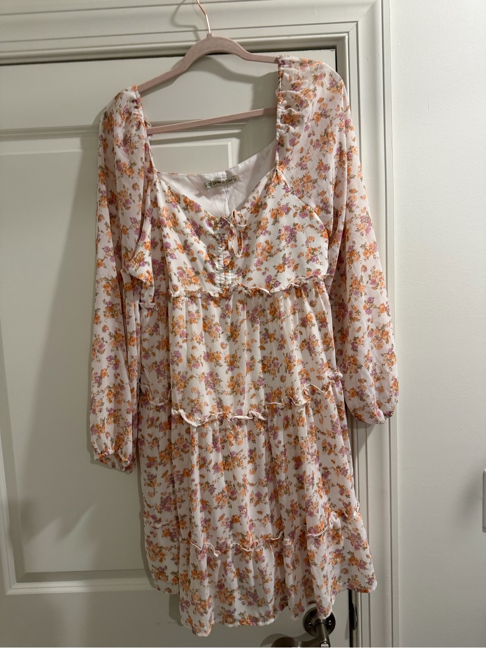 Versona Cream Dress with Pink & Orange Floral Print